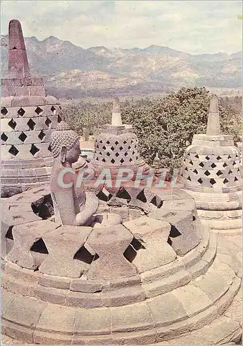 Moderne Karte Open Stupa with Buddha Inside at Borobudur Central Java Indonesia