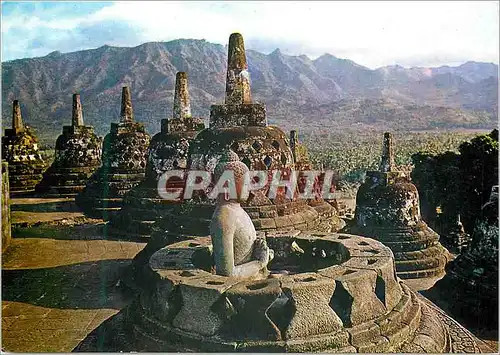 Moderne Karte Open Stupa with a Buddha inside at Borobudur Central Java Indonesia