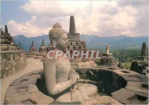 Moderne Karte Buddha Statue at Borobudur Temple after the restoration Central Java Indonesia