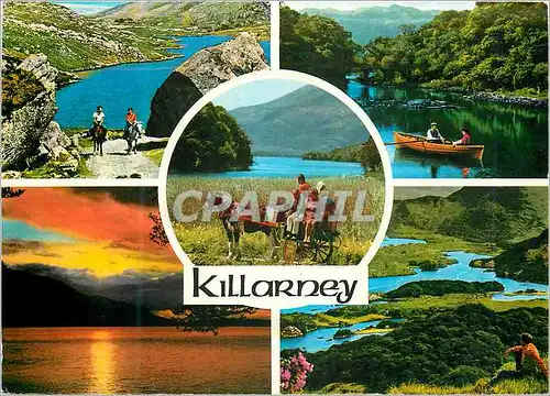 Moderne Karte Killarney The lakes and falls of Killarney lie along a broad valley running through the highest