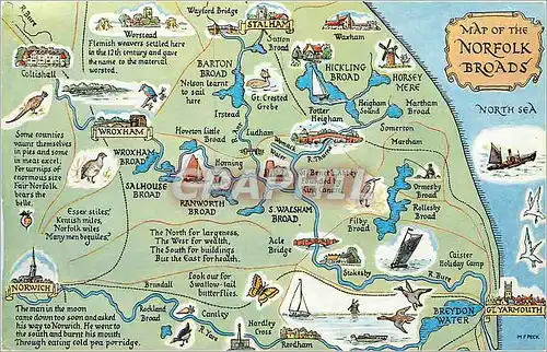 Moderne Karte Map of the Norfolk Broads