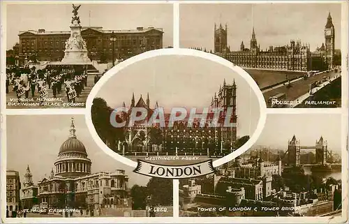 Cartes postales moderne Victoria Memorial Buckingham Palace Guards Houses of Parliament Westminster Abbey London