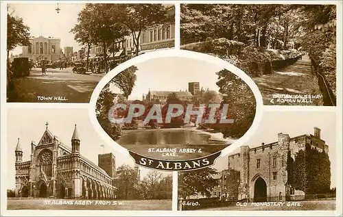 Cartes postales moderne Town Hall British causeway roman wall St Albans Abbey Old monastery gate