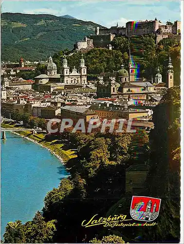 Moderne Karte Salzburg Altstadt mit Salzach und Hohensalzburg Gesehen Von  Der Monchsberg promenade