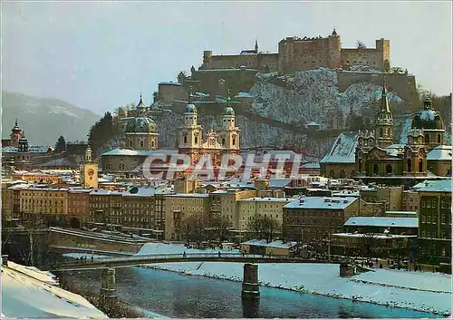 Moderne Karte Salzburg Mit Hohensalzburg im Winter