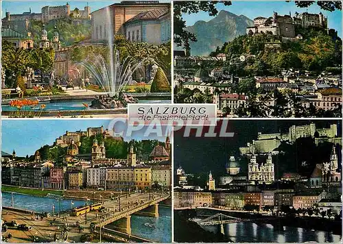 Cartes postales moderne Salzburg Mirabellgarden Blick Von Kapuzinerberg Staatsbrucke mit Salzach Altstadt Bei Nacht