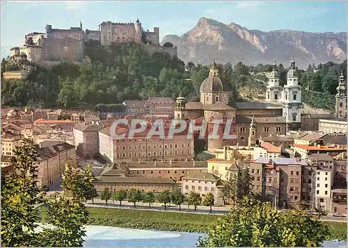 Moderne Karte Festspielstadt mit Festung Hohensalzburg und Untersberg