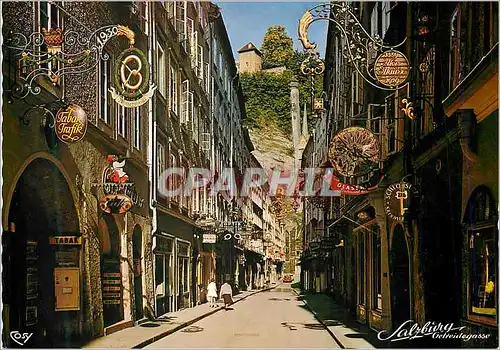 Cartes postales moderne Malerisches Salzburg Getraidogasse (rue des Grains) avec ses Vieilles Enseignes