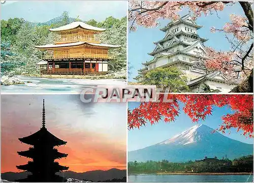 Cartes postales moderne Left up Kinkaku ji Temple Right Up Himeji Jo Castle Left Down Toji no Toh Pagoda Right Down Mt F