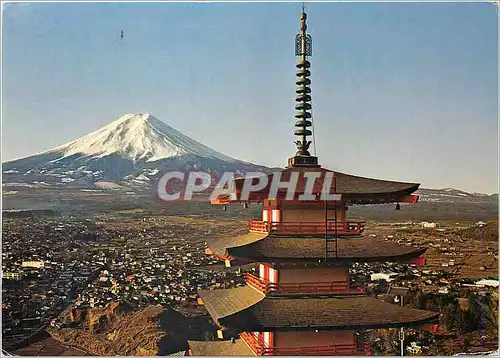 Moderne Karte Snow covered Mt Fuji seen at Yoshida