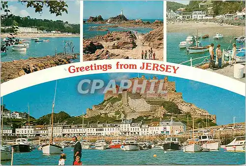 Moderne Karte Greetings From Jersey La Plus Grande Des Iles Anglo Normandes et La Plus au Sud