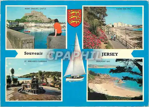 Cartes postales moderne Souvenir of Jersey Mont Orgueil Castle St Brelades Gardens Havre des Pas Beauport Bay