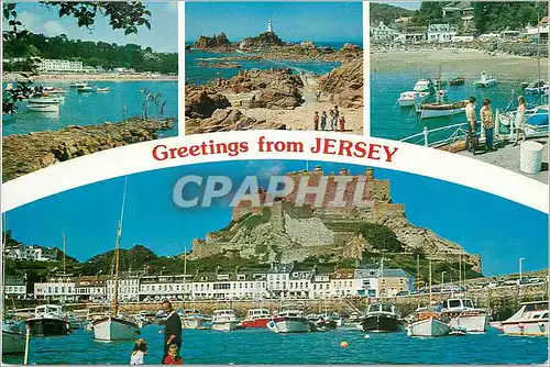 Moderne Karte Greetings From Jersey a une Superficie de 116 Kilometres carres