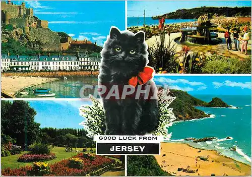 Cartes postales moderne Good Luck From Jersey Mont Orgueil Castle St Brelade's Bay Howard Davis Park Portlet Bay Chat