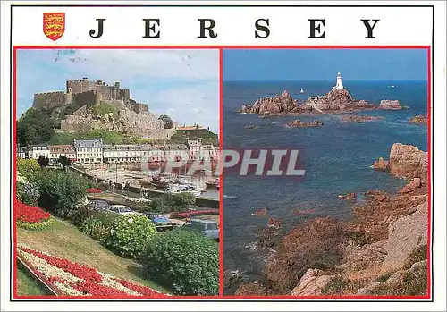 Moderne Karte Jersey Mont Orgueil Castle Corbier Lighthouse