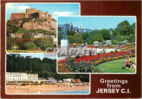 Moderne Karte Greetings From Jersey Mont Orgueil Castle St Brelade's