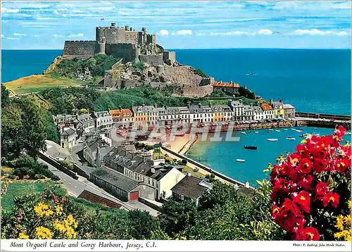 Moderne Karte Mont Orgueil Castle and Gorey Harbour Jersey CI