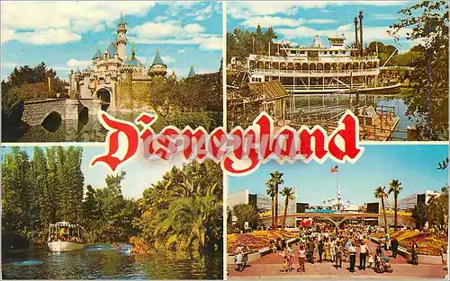 Moderne Karte Disneyland Sleeping Beauty Castle Mark Twain steamboat Jungle Cruise Tomorrowland Mickey