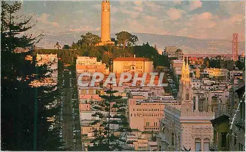 Moderne Karte Historic Telegraph Hill and the Famous Coit Tower San Francisco Calif