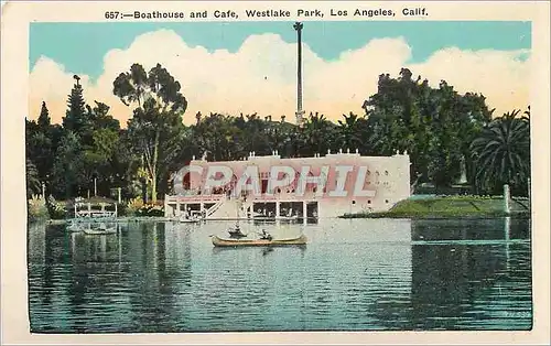 Cartes postales moderne Boathouse and Cafe Westlake Park Los Angeles Cal Los Angeles Business District from 6th and Oliv