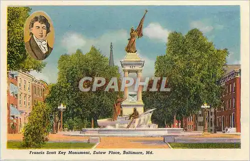 Cartes postales moderne Francis Scott Key Monument Eutaw Place Baltimore Md Cathedral and YMCA Building Baltimore Md