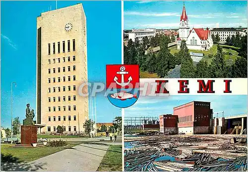 Moderne Karte Kemi Suomi Finland The town Hall The Church