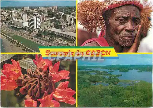 Moderne Karte Souvenir du Gabon Libreville Danseurdu Moyen Ogooue Tulipier du Gabon Lacs Pres de Lambarene