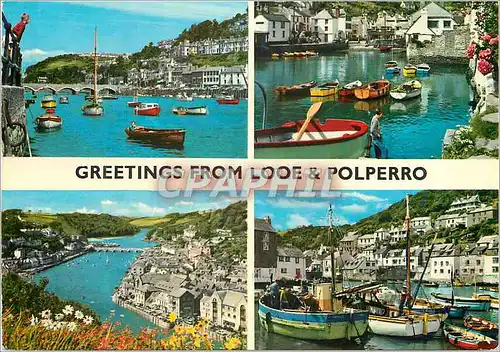 Moderne Karte Greetings From Looe Polperro Cornwall