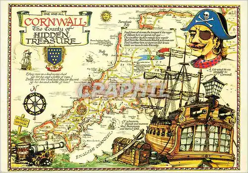 Moderne Karte Cornwall The County of Hidden Treasure Pirate