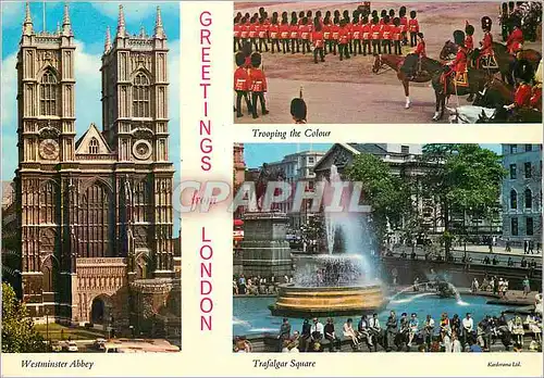 Moderne Karte Greeting from London Westminster Abbey Trooping Colour Trafalgar square Militaria