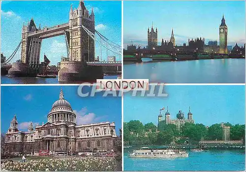 Moderne Karte Tower Bridge St Paul's Cathedral Big Ben Houses of Parliament Tower of LOndon River Thames