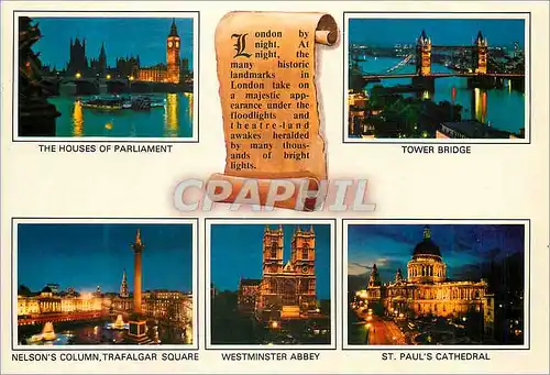 Cartes postales moderne The Houses of Parliament Nelson's Column Trafalgar Square Tower Bridge Westminster Abbey St Paul