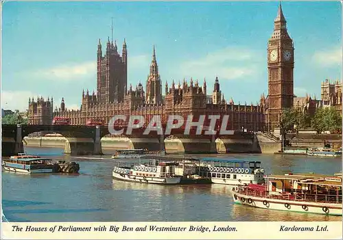 Cartes postales moderne The Houses of Parliament With Big Ben and Westminster Bridge London Bateaux