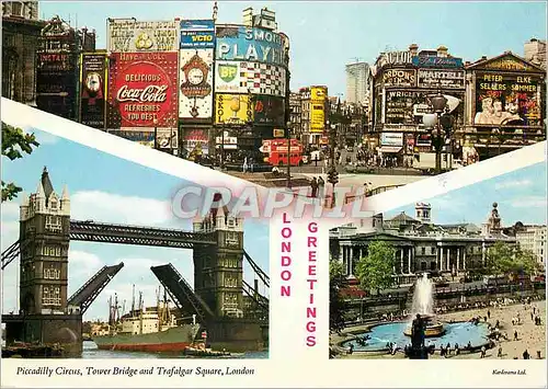 Moderne Karte Piccadilly Circus Tower Bridge and Trafalgar Square LOndon