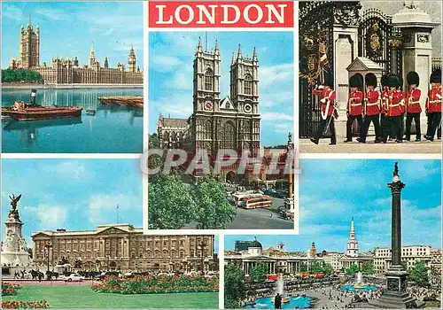 Cartes postales moderne LOndon The Houses of Parliament Buckingham Palace Westminster Abbey The Palace Guard Trafalgar S