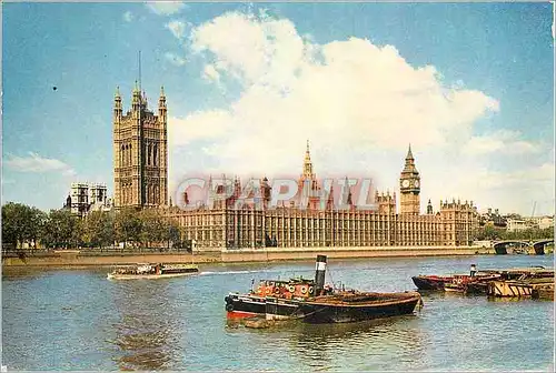 Moderne Karte London The Houses of Parliament on the Bank of the Thames at Westminster Bateaux