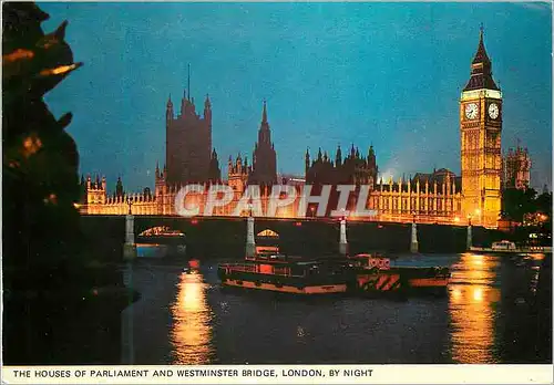 Cartes postales moderne The Houses of Parliament and Westminster Bridge London By Night