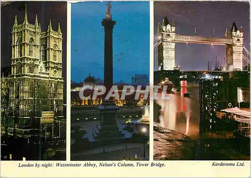 Moderne Karte London By Night Westminster Abbey Nelson's Column Tower Bridge