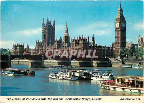 Moderne Karte The Houses of Parliament With Big Ben and Westminster Bridge London Bateaux