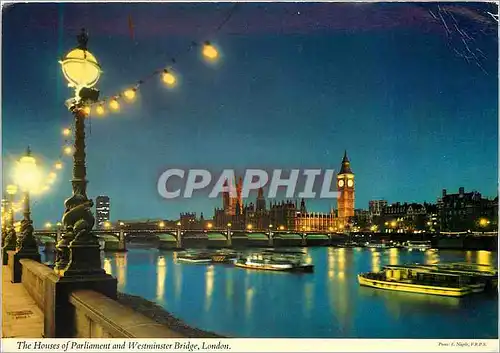 Moderne Karte The Houses of Parliament and Westminster Bridge London Bateaux