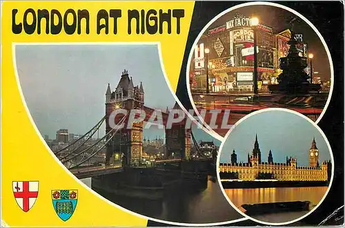 Cartes postales moderne London at Night Tower Bridge Piccadilly Circus Houses of Parliament