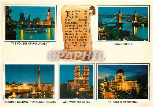 Cartes postales moderne The Houses of Parliament Nelson's Column Trafalgar Square Tower Bridge Westminster Abbey St Paul