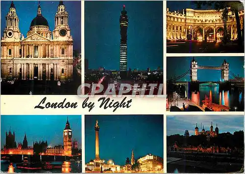 Cartes postales moderne London By Night St Paul's Cathedral Houses of Parliament and Westminster Bridge By Night