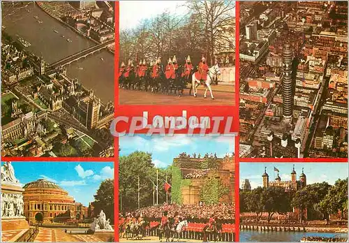 Moderne Karte London Aerial View The Royal Albert Hall Life Guards in the Mall The Tower of London Militaria