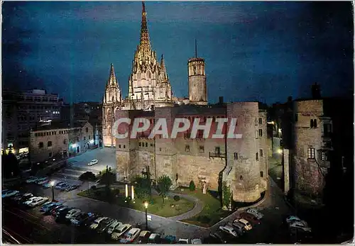 Moderne Karte Barcelona Cathedrale et Murailles Romaines Vue Nocturne