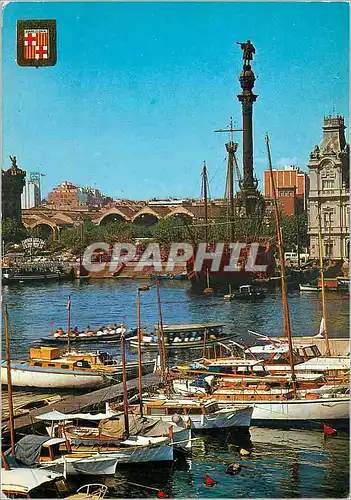 Cartes postales moderne Barcelona Vue Partielle du Port et Monument a Christophe Colomb Bateaux