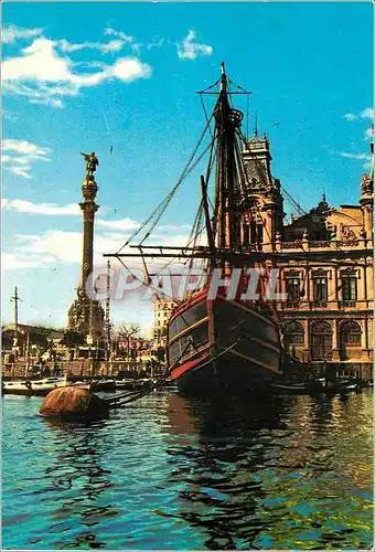 Cartes postales moderne Barcelona Monument a Colomb et Carabela Santa Bateau