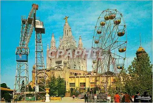 Cartes postales moderne Barcelona Tibidabo Basilique et Parc des Attractions