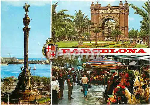 Cartes postales moderne Barcelona Mto a Colon Arco del Triunfo Ramblas