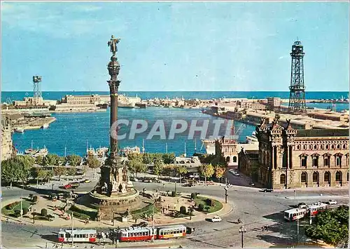 Cartes postales moderne Barcelona Monument a Colomb et Vue Partielle du Port Tramway